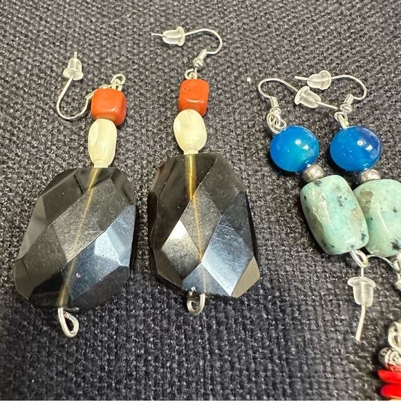 New Earrings Lot Of 8 Handmade Stones Beads Glass And Acrylic Wire Wrapped 5538 - Picture 12 of 15